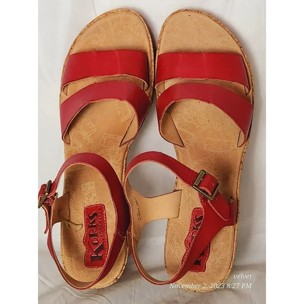 Kork-Ease Q20212 Red Tish Cork‎ Platform Wedge Slingback Leather Sandals Sz 10